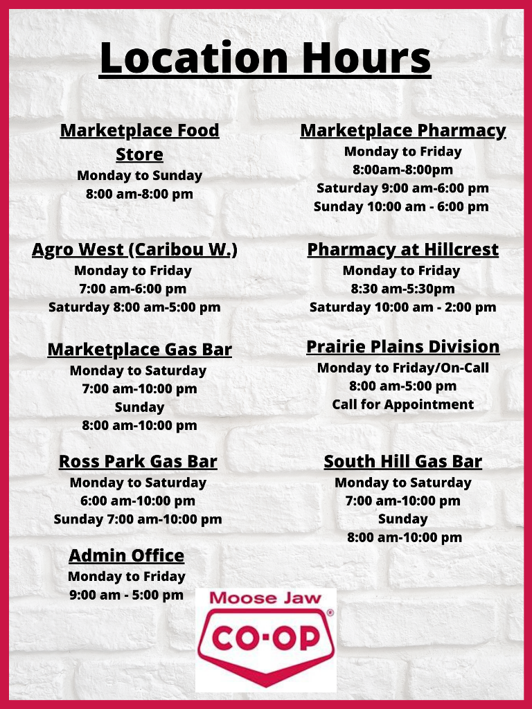 Moose Jaw Coop All Location Hours Moose Jaw Coop